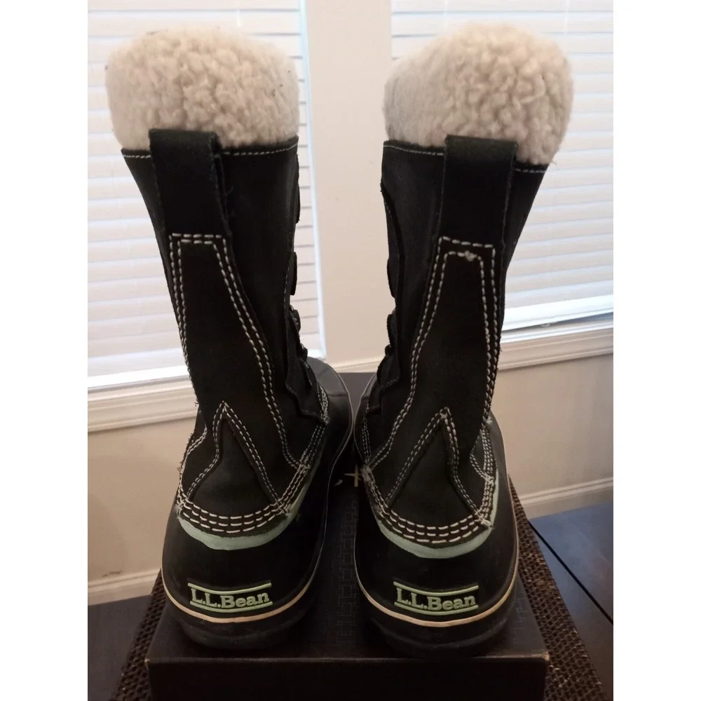 LL Bean  Womens‎ Snow Boots Size 9 M Charcoal  Suede Lace Up Rubber Felt Lined
